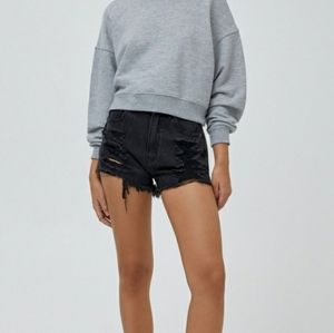 PULL&BEAR Black Washed Denim Shorts